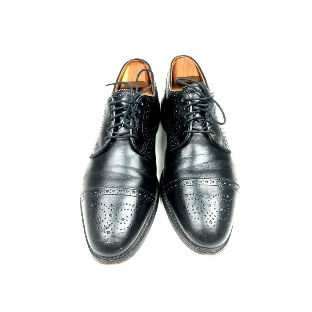 Allen Edmonds Sanford Shoes Mens 9 D Black Derby Lace Up Cap Toe Brogue